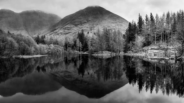 Piękny Czarno Biały Obraz Krajobrazu Torren Lochan Glencoe Szkockich Wyżynach — Zdjęcie stockowe