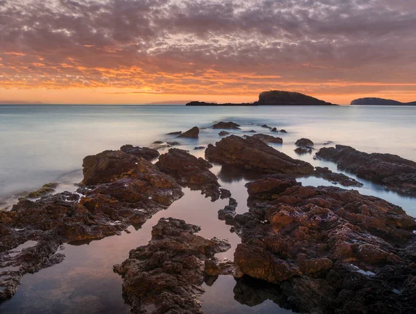 Dawn Sunrise Landscape Beautiful Rocky Coastline Mediterranean Sea — Stock Photo, Image