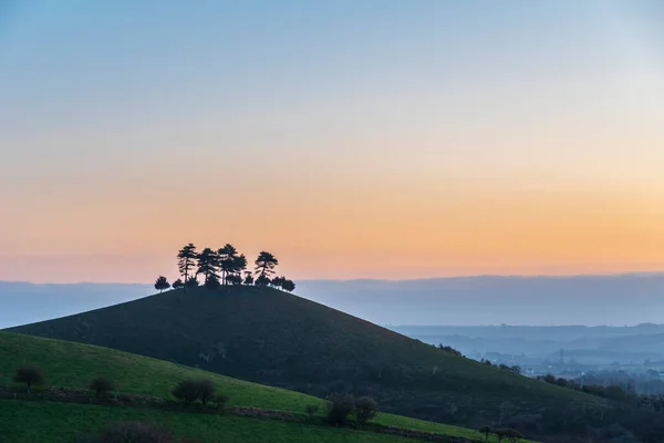 Stunning Beautiful Sunrise Landscape Image Colmer Hill Dorset Spring Morning — Stock Photo, Image