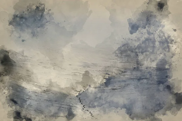Aquarell Gemälde Von Moody Dramatisch Niedrigen Wolken Winterlandschaft Den Bergen — Stockfoto