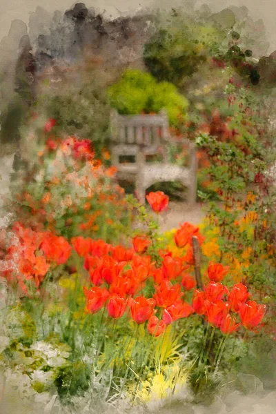 Aquarela Pintura Bela Profundidade Rasa Campo Paisagem Imagem Inglês País — Fotografia de Stock