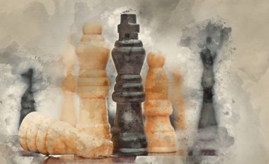 Watercolour painting of Application of chess strategy and tactics into business field concept clipart