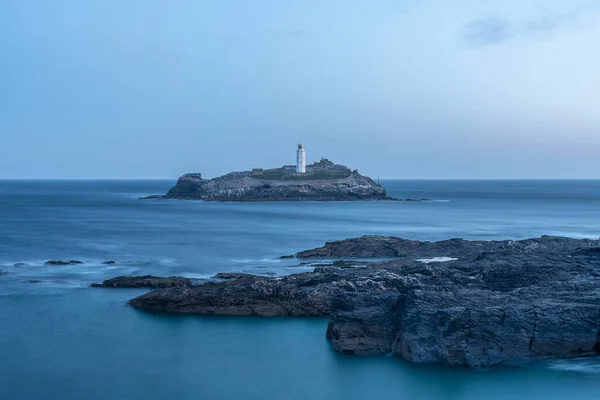 Hermosa Inusual Imagen Paisaje Del Faro Godrevy Costa Cornwall —  Fotos de Stock