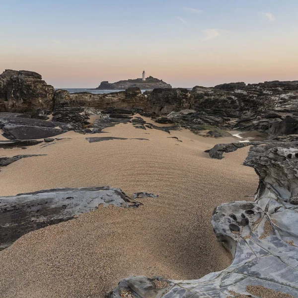 Cornwall Sahil Şeridindeki Godrevy Deniz Fenerinin Güzel Alışılmadık Manzarası — Stok fotoğraf