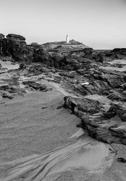 Gyönyörű Szokatlan Tájkép Godrevy Világítótoronyról Cornwall Partvonalán — Stock Fotó