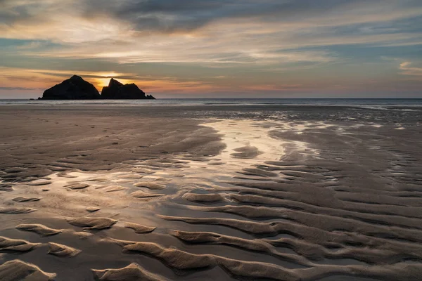 Absolutely Stunning Landscape Images Holywell Bay Beach Cornwall Golden Hojur — Stock Photo, Image