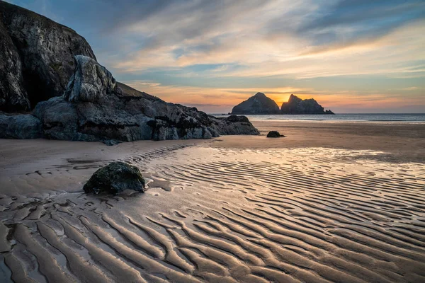 Absolutnie Wspaniałe Krajobrazy Plaży Holywell Bay Kornwalii Wielkiej Brytanii Podczas — Zdjęcie stockowe