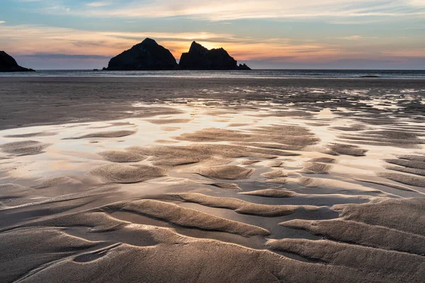 Absolutely Stunning Landscape Images Holywell Bay Beach Cornwall Golden Hojur — Stock Photo, Image