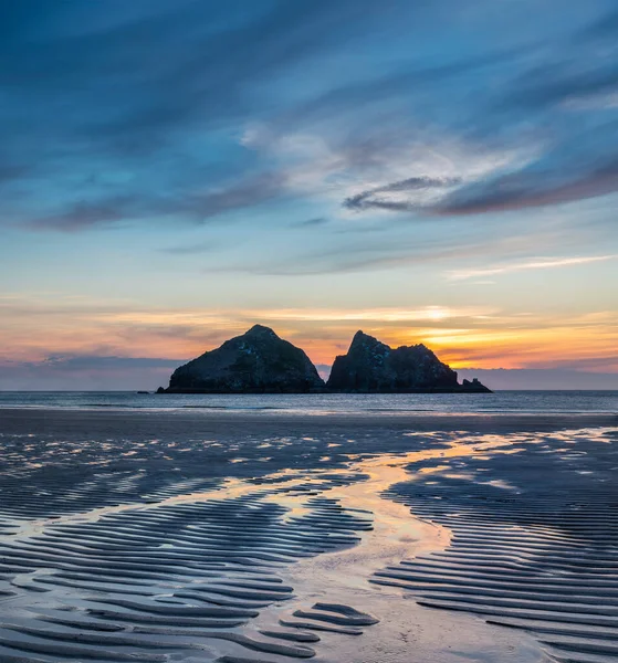 Абсолютно Приголомшливі Пейзажі Пляжу Голівел Бей Корнуоллі Велика Британія Під — стокове фото
