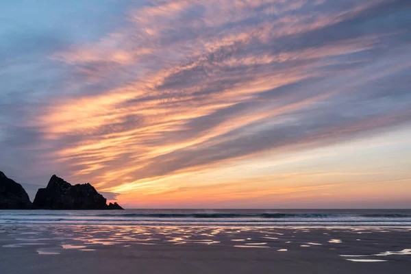 Helt Fantastiska Landskapsbilder Holywell Bay Stranden Cornwall Storbritannien Gyllene Hojur — Stockfoto