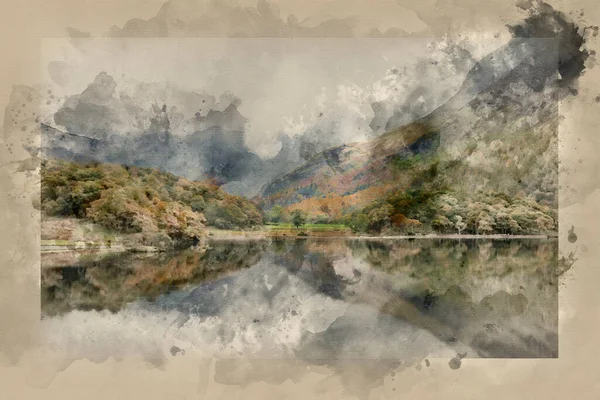 Aquarelle Superbe Automne Image Paysage Automne Crummock Water Lever Soleil — Photo