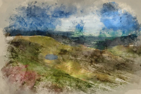 Aquarellmalerei Der Wunderschönen Landschaft Des Brecon Beacons Nationalparks Mit Dramatischem — Stockfoto