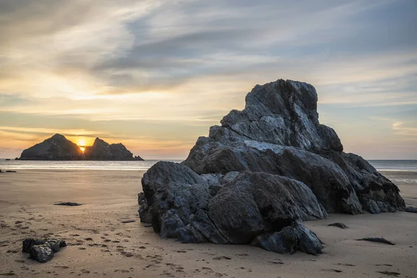 Absolutně Ohromující Krajinné Obrazy Pláže Holywell Bay Cornwallu Velké Británii — Stock fotografie