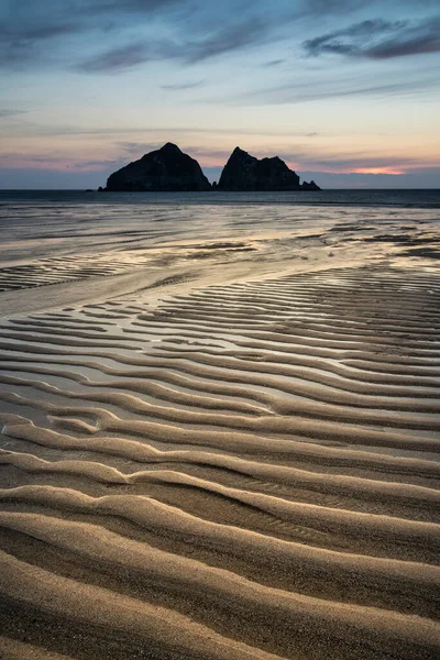 Helt Fantastiska Landskapsbilder Holywell Bay Stranden Cornwall Storbritannien Gyllene Hojur — Stockfoto