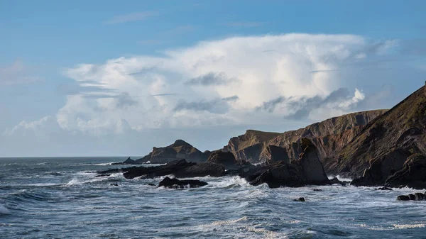 Beautiful Landscape Image View Hartland Quay Devon England Durinbg Moody — Stock Photo, Image