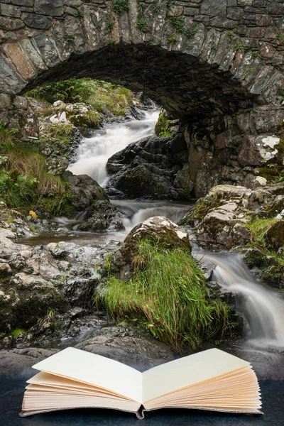 Krásná Dlouhá Expozice Krajina Obraz Ashness Bridge Anglické Lake District — Stock fotografie