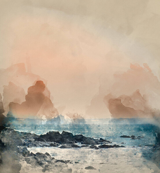 акварельная живопись восхода солнца в заливе Святого Михаила