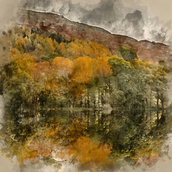 Güz Sonbaharı Nın Suluboya Resmi Ngiltere Nin Lake District Kentindeki — Stok fotoğraf
