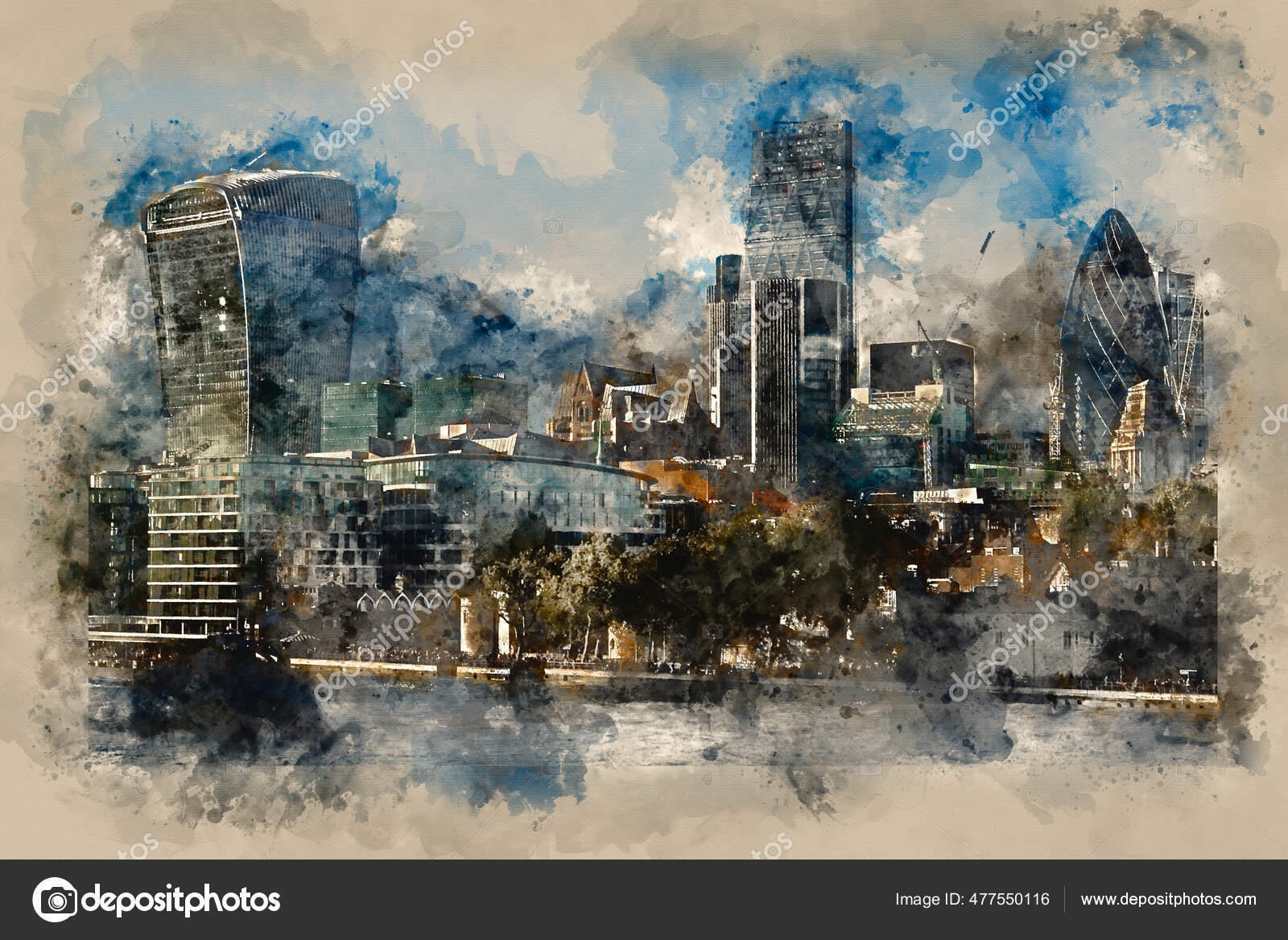 Pintura Acuarela Del Paisaje Ciudad Londres Edificios Emblemáticos — Foto de Stock