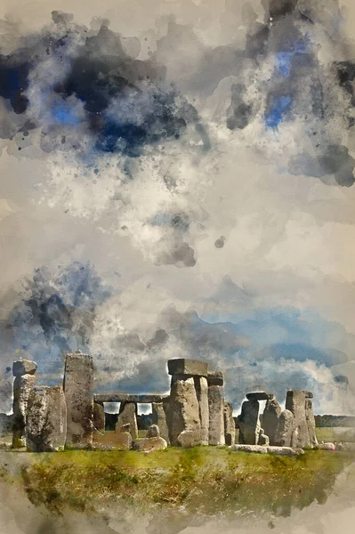Malarstwo Akwarelowe Stonehenge Anglii — Zdjęcie stockowe