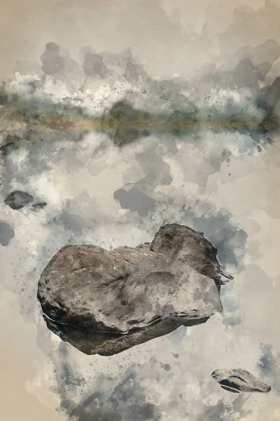 Aquarelverf Schilderij Van Het Landschap Van Llyn Crafnant Tijdens Mistige — Stockfoto