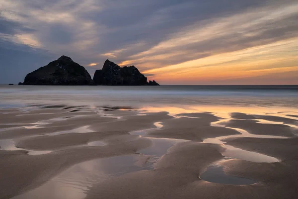 Helt Fantastiska Landskapsbilder Holywell Bay Stranden Cornwall Storbritannien Gyllene Hojur — Stockfoto