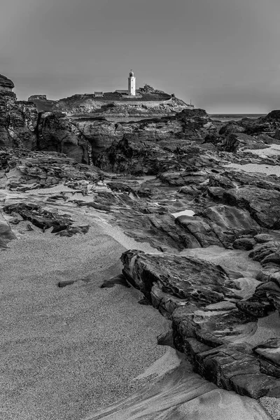 Imagem Paisagem Bonita Incomum Farol Godrevy Costa Cornualha — Fotografia de Stock