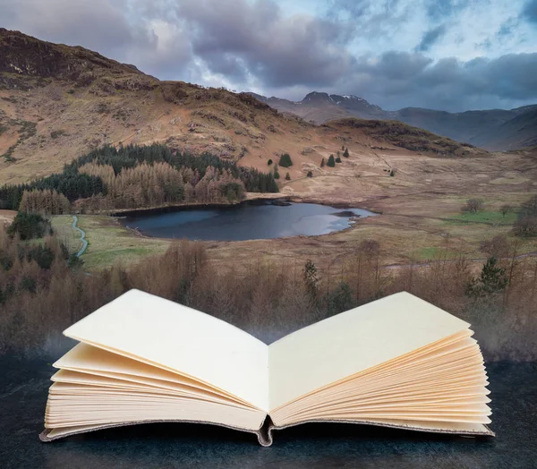 Stunnnig Drone Aerial Sunrise Landscape Image Blea Tarn Langdales Range — Stock Photo, Image