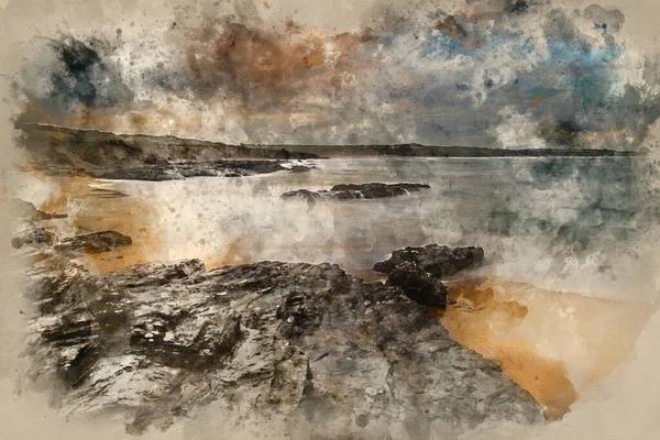 İngiltere 'nin Cornwall kıyı şeridinde Godrevy' nin çarpıcı gündoğumu manzarası