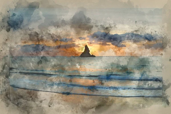 Atemberaubender Sonnenaufgang Idyllischen Strand Von Broadhaven Bay Der Küste Von — Stockfoto