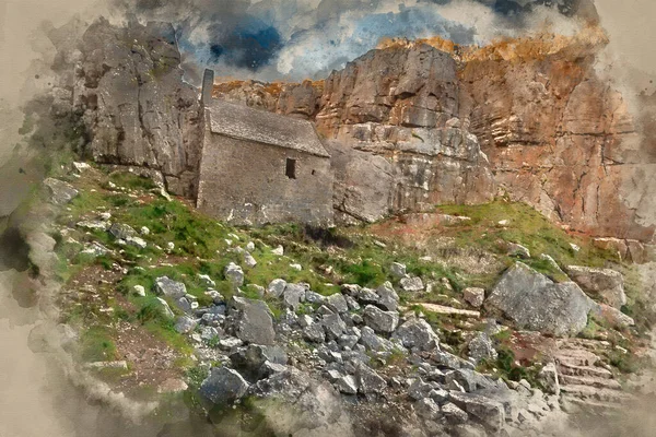 Чудове Пейзажне Зображення Каплиці Святого Гована Узбережжі Пемнрокекера Уельсі — стокове фото