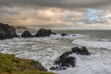 Devon Hartland rıhtımından güzel manzara görüntüsü İngiltere durinbg bahar günbatımı