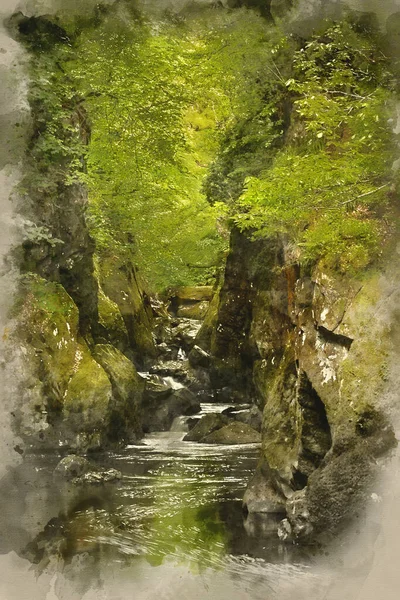 Cyfrowe Malarstwo Akwarelowe Piękny Eteryczny Krajobraz Głębokiej Bocznej Wąwozu Ścianami — Zdjęcie stockowe