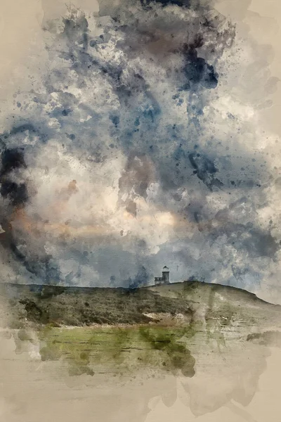 휘몰아치는 하늘을 배경으로 다운스 공원의 통풍등 대의아름다운 풍경을 디지털 — 스톡 사진