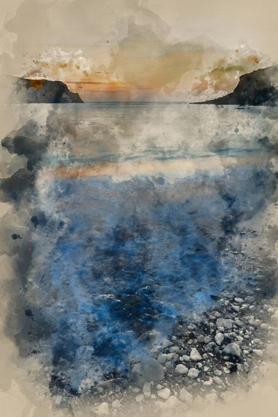 Digitální Akvarel Malba Ohromující Východ Slunce Krajiny Nad Lulworth Cove — Stock fotografie