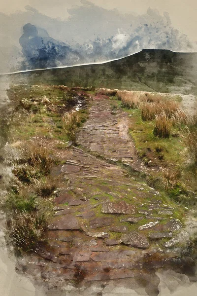 Pittura Acquerello Digitale Bellissimo Paesaggio Brecon Beacons National Park Con — Foto Stock