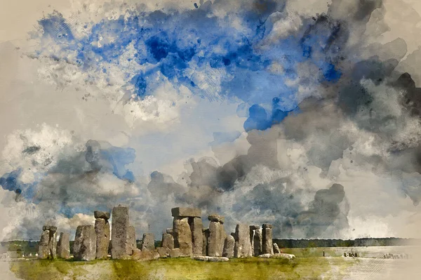 Pintura Digital Acuarela Stonehenge Paisaje Verano —  Fotos de Stock