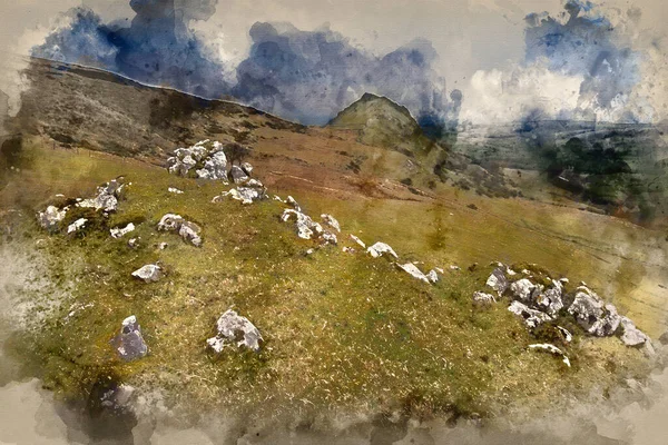 Digitale Aquarellmalerei Der Atemberaubenden Landschaft Von Chrome Hill Und Parkhouse — Stockfoto