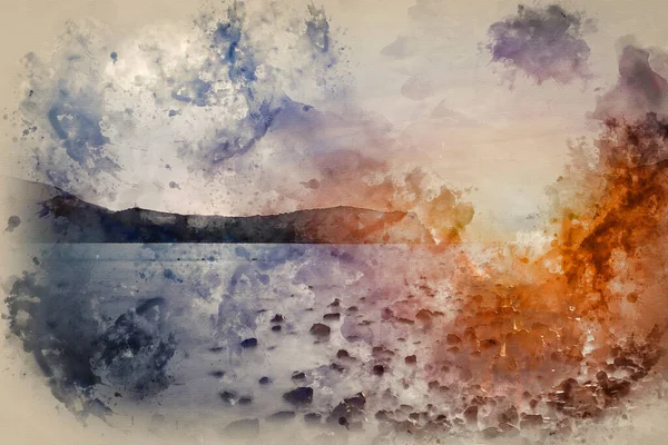 Digitální Akvarel Malba Ohromující Východ Slunce Krajiny Nad Lulworth Cove — Stock fotografie