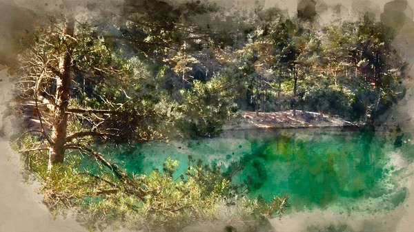 Pintura Aquarela Digital Bela Imagem Paisagem Lago Pedreira Fossa Argila — Fotografia de Stock