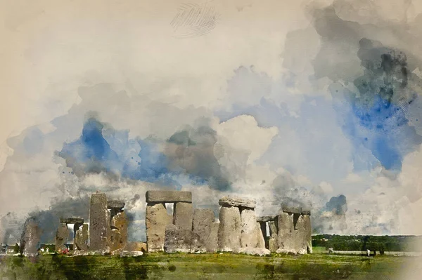 Pintura Digital Acuarela Stonehenge Inglaterra — Foto de Stock