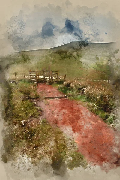 Digitale Aquarellmalerei Der Wunderschönen Landschaft Des Brecon Beacons Nationalparks Mit — Stockfoto