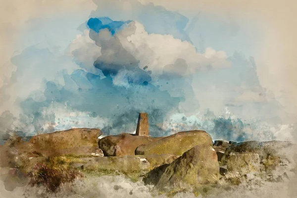 Digital Watercolour Painting Landscape Stanage Edge Peak District — ストック写真