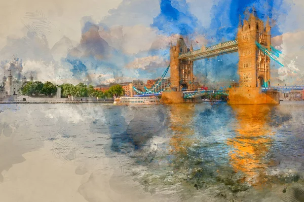 Pintura Digital Acuarela Del Tower Bridge Londres Bañado Por Luz — Foto de Stock