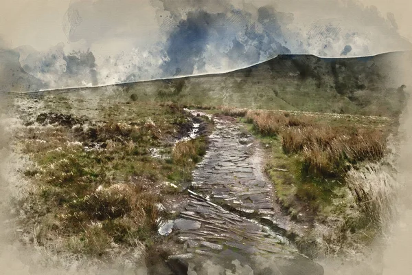Digitale Aquarel Schilderij Van Het Prachtige Landschap Van Brecon Beacons — Stockfoto