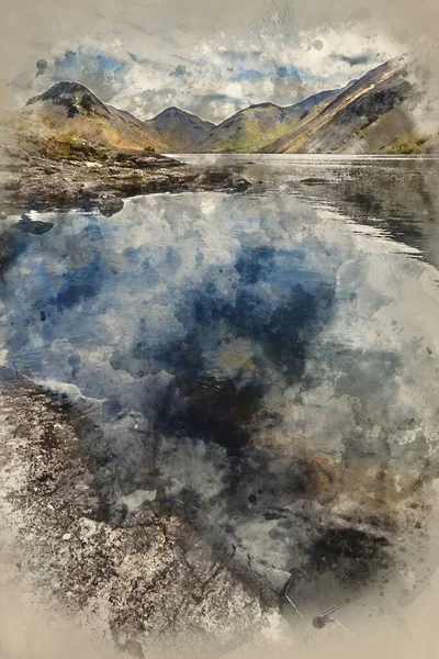 Digitale Aquarel Schilderij Van Prachtige Landschap Van Afgelegen Water Lake — Stockfoto