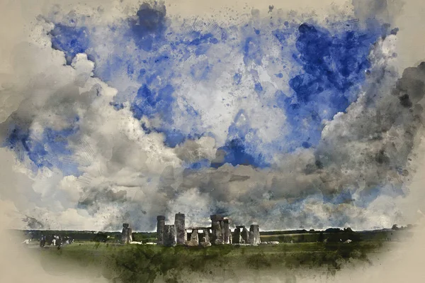 Digital Akvarellmålning Stonehenge England — Stockfoto