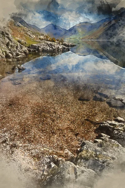 Aquarelle Numérique Superbe Paysage Wast Water Lake District Peaks Jour — Photo