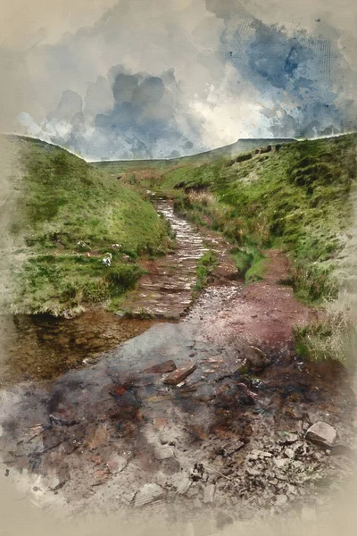 Digitale Aquarellmalerei Der Schönen Landschaft Des Brecon Beacons Nationalparks Mit — Stockfoto