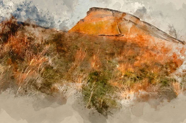 ヨークシャー デールズ国立公園の低日光下でのペン ゲントのデジタル水彩画 — ストック写真